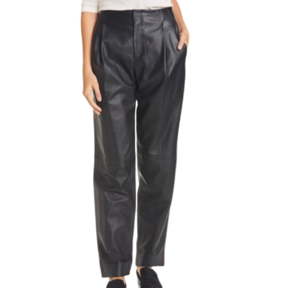 NWT Vince Black Lamb Leather Pleat Front Tapered Trousers-Sz 8 (but runs large)